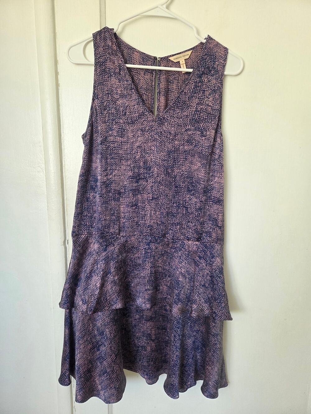 REBECCA TAYLOR Sleeveless Purple Blue V-Neck Shift Dress Size 4 Small
